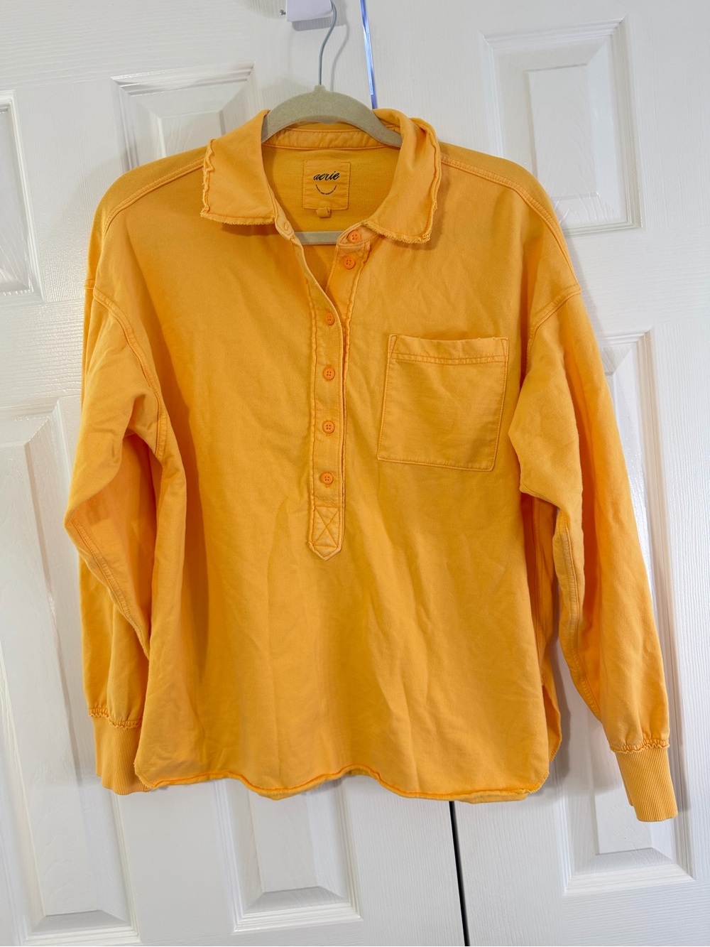 Aerie xxs Long-Sleeve Henley Shirt in Orange